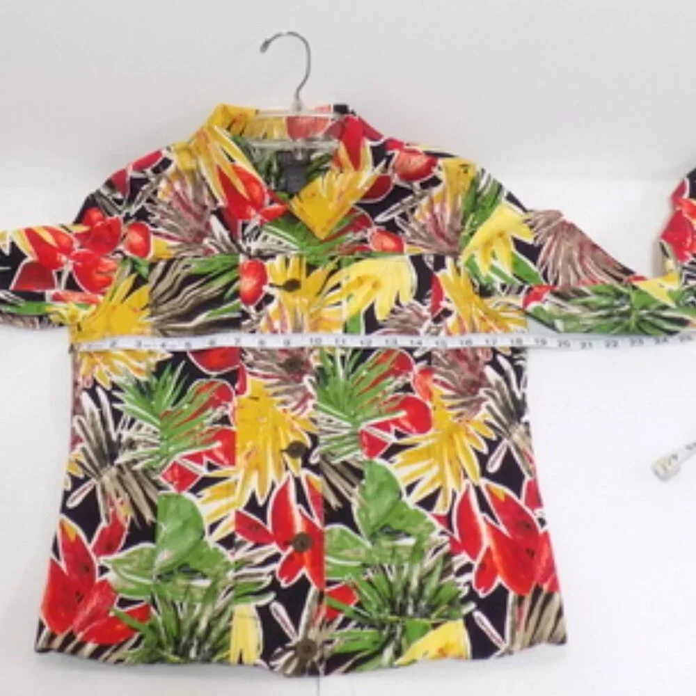 Additions By Chico's Red, Green & Yellow Tropical Print Jacket - Size:1 (Medium) - Picture 5 of 10